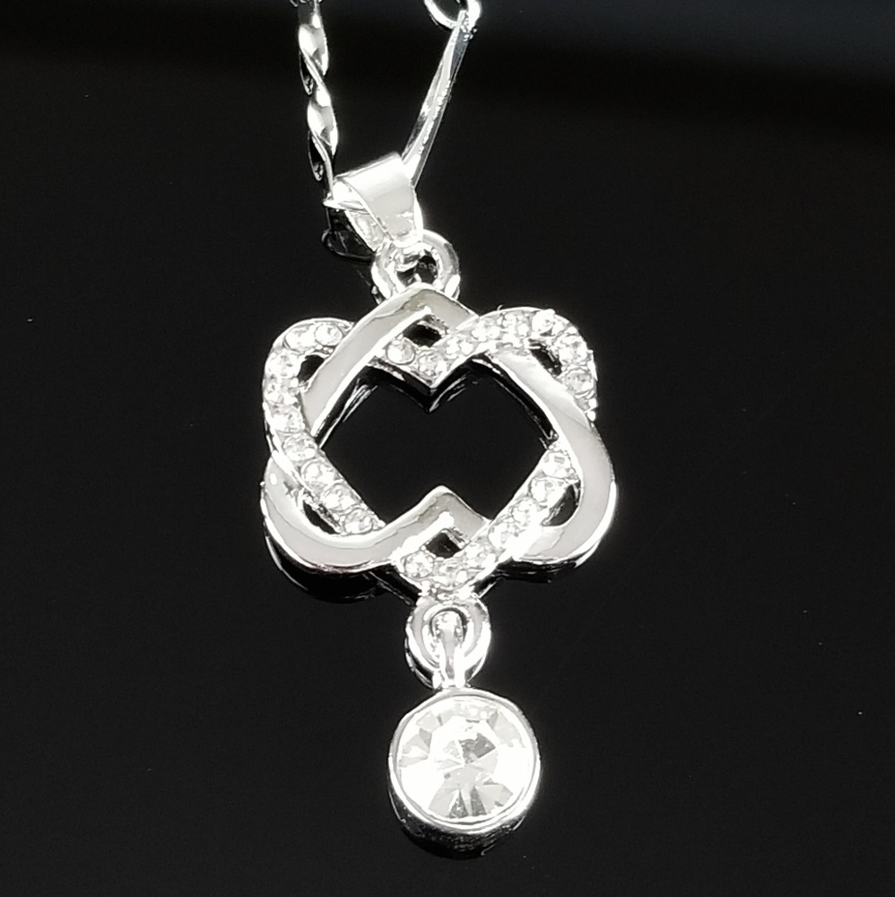 925 Stirling Silver Double Heart Pendant Necklace